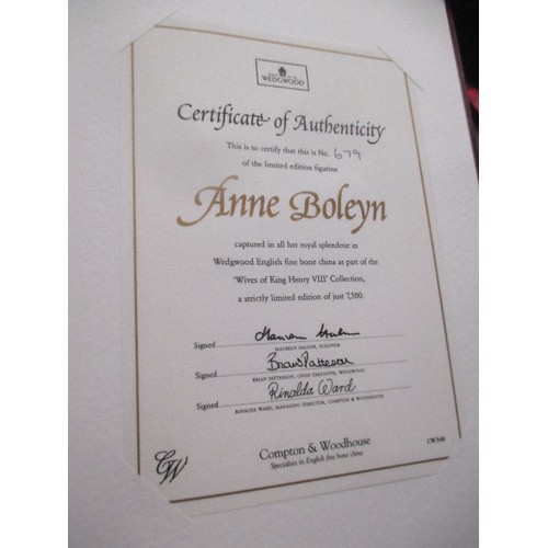 82 - A BEAUTIFUL COLLECTION OF WEDGWOOD BONE CHINA FIGURINES, THE SIX WIVES OF HENRY VIII. LIMITED EDITIO... 