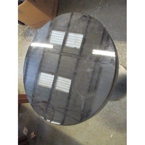 118 - CONTEMPORARY STYLE CIRCULAR SIDE TABLE WITH GLASS TOP WHICH SLIDES FOR STORAGE OF SMALL ITEMS - DIA ... 