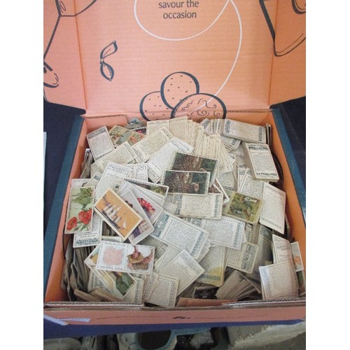 115 - BOX FULL OF VINTAGE CIGARETTE CARDS BY PLAYERS, WILLS ETC - OVER A THOUSAND IN TOTAL