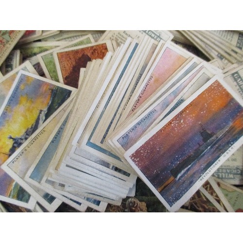115 - BOX FULL OF VINTAGE CIGARETTE CARDS BY PLAYERS, WILLS ETC - OVER A THOUSAND IN TOTAL