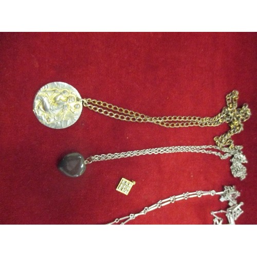 27 - BOX OF COSTUME JEWELLERY INCLUDING LARGE ST CHRISTOPHER ON CHAIN, CONTEMPORARY WHITE METAL NECKLACE ... 