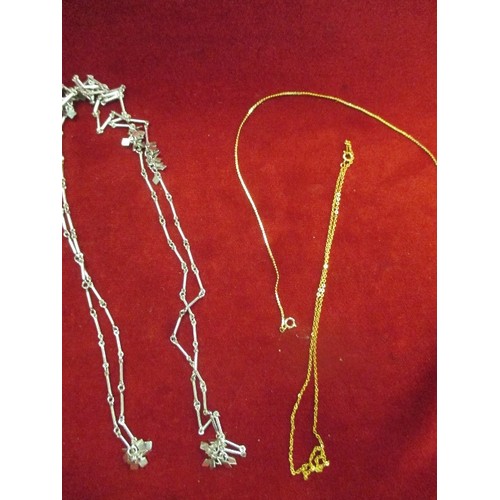 27 - BOX OF COSTUME JEWELLERY INCLUDING LARGE ST CHRISTOPHER ON CHAIN, CONTEMPORARY WHITE METAL NECKLACE ... 