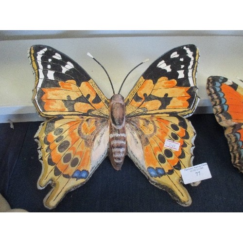 77 - 2 LARGE CONCRETE PAINTED OUTDOOR BUTTERFLIES