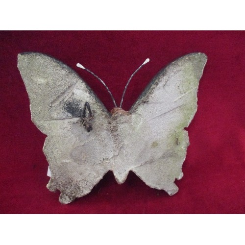 77 - 2 LARGE CONCRETE PAINTED OUTDOOR BUTTERFLIES