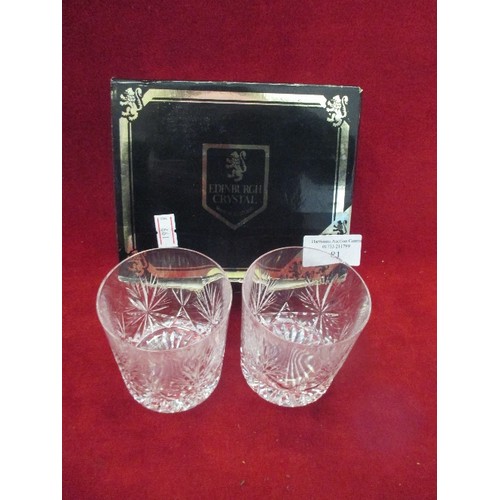 81 - BOXED EDINBURGH CRYSTAL WHISKY TUMBLERS STAR OF EDINBURGH