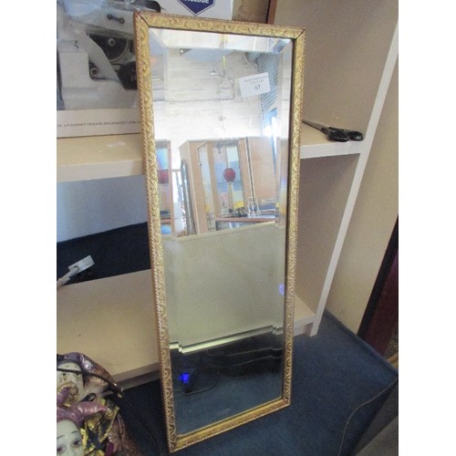 67 - GILT FRAMED BEVEL EDGED WALL HANGING MIRROR