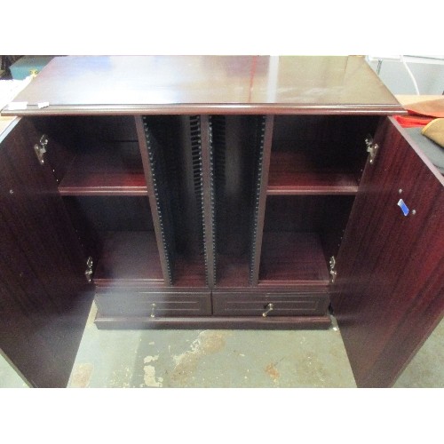 J SAKOL FURNITURE DARK WOOD CUPBOARD WITH DRAWERS BELOW BUILT IN CD