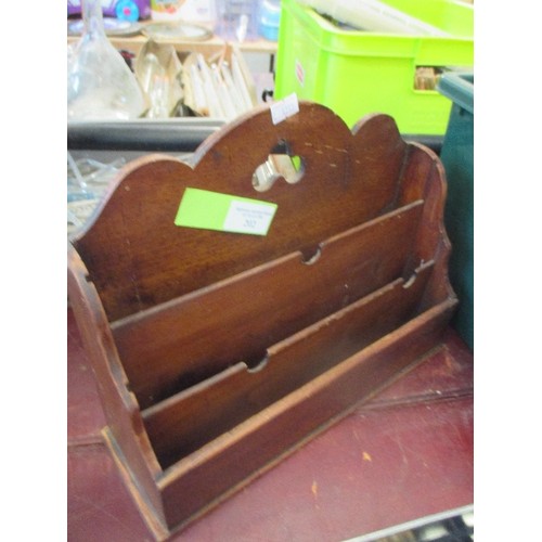 100 - VINTAGE WOODEN LETTER RACK, 3 SECTIONS, CAN EITHER BE WALL HUNG, OR FREE-STANDING.