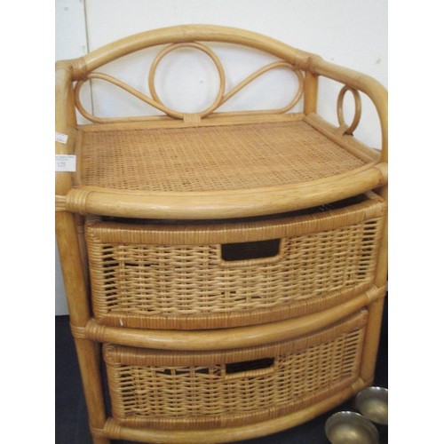 127 - CANE AND RATTAN 2 DRAWER SIDE TABLE [CONSERVATORY FURNITURE] APPROX 65CM H/ 52CM W/ 37CM D.