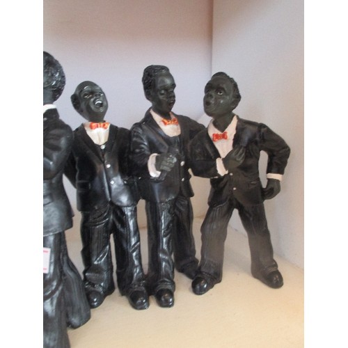 84 - 5 PIECE MINSTREL JAZZ BAND FIGURES. TALLEST APPROX 16CM H.