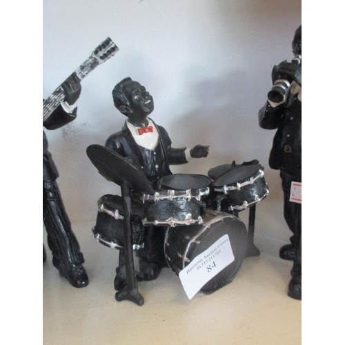 84 - 5 PIECE MINSTREL JAZZ BAND FIGURES. TALLEST APPROX 16CM H.