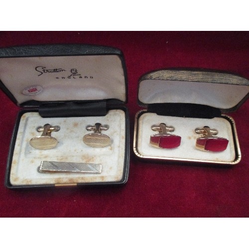 98 - VINTAGE CUFFLINKS AND TIE CLIPS. BOX CONTAINS MANY PAIRS.  ALSO 2 'STRATTON OF ENGLAND' CUFFLINKS IN... 