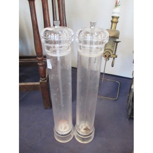 117 - VERY LARGE ACRYLIC SALT AND PEPPER MILLS. APPROX 40CM H.