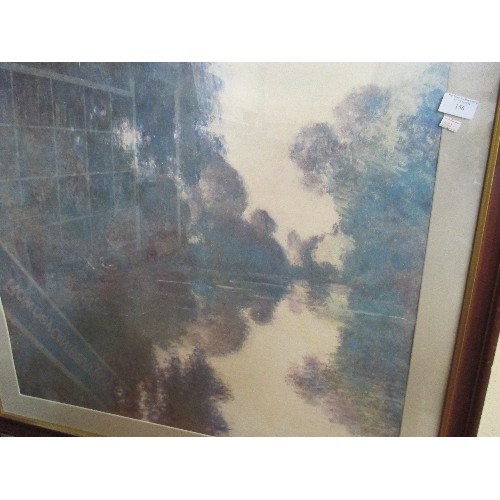 140 - LARGE FRAMED AND MOUNTED CLAUDE MONET PRINT. 92 X 85CM.