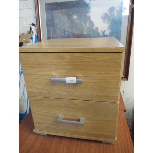 130 - BEECH FINISH 2 DRAWER BEDSIDE CABINET . APPROX 44CM H.