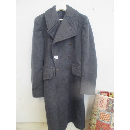 134 - VINTAGE RAF ISSUE GREAT COAT. DATED 1967. LONG WOOL COAT WITH BRASS BUTTONS.