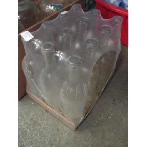 146 - 5 GLASS DEMIJOHNS, AND 12 NEW WINE BOTTLES, STILL SHRINK WRAPPED.