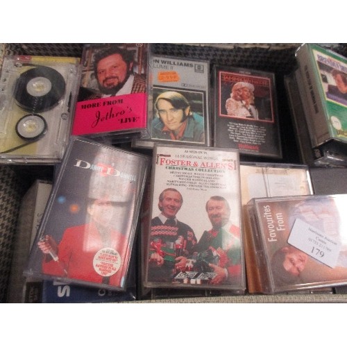 179 - LARGE MUSIC TAPE COLLECTION, HOUSED IN A SMALL VINTAGE SUITCASE, AND 2 LARGE TAPE CARRY CASES. VARIO... 