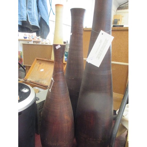 187 - 3 LARGE HAND THROWN TERRACOTTA TALL VASES, MADE USING ANDALUCIAN TECHNIQUES. TALLEST 90CM H, SMALLES... 