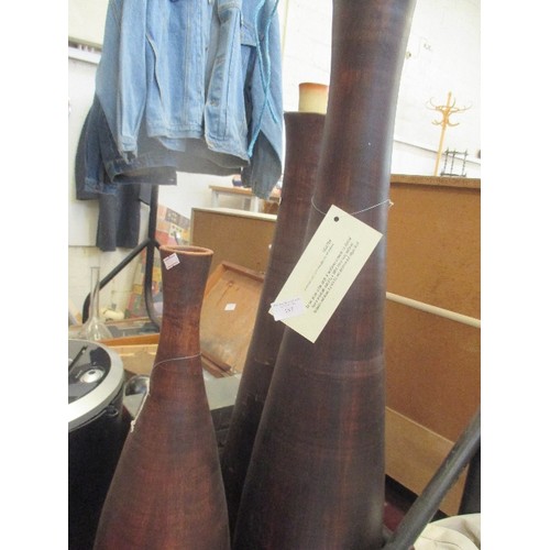 187 - 3 LARGE HAND THROWN TERRACOTTA TALL VASES, MADE USING ANDALUCIAN TECHNIQUES. TALLEST 90CM H, SMALLES... 