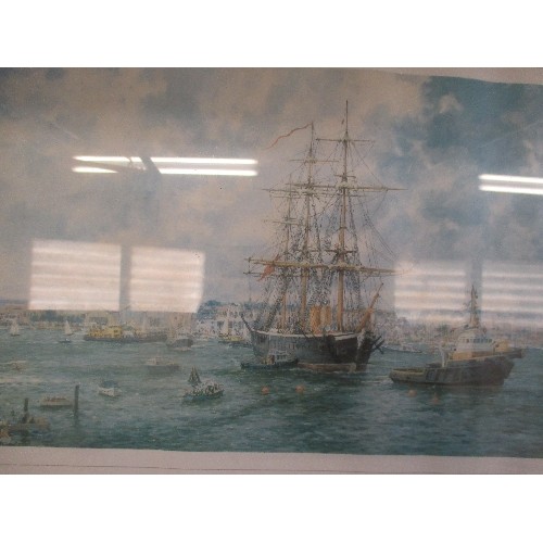 192 - 2 FRAMED PRINTS [58 X 48CM] DEPICTING SHIPS, ONE IS 'THE CUTTY SARK IN THE SOUTH CHINA SEA 1872'