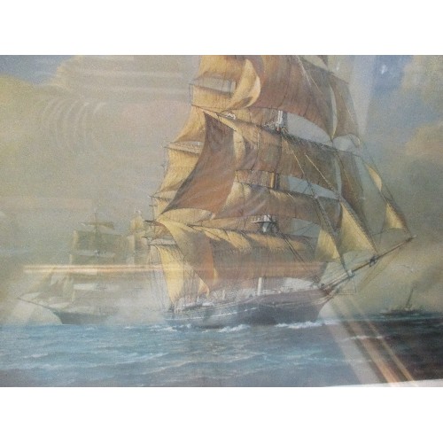 192 - 2 FRAMED PRINTS [58 X 48CM] DEPICTING SHIPS, ONE IS 'THE CUTTY SARK IN THE SOUTH CHINA SEA 1872'