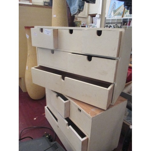 199 - 2 SMALL WOODEN CHESTS [42CM W/ 28.5 H/ 21CM D] DRAWERS OF VARYING SIZES, FAIRLY STRONG, BOTH CHEST A... 