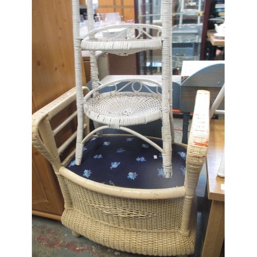 262 - 1940'S LLOYD LOOM TYPE BOX STOOL WITH ARMS TOGETHER WITH A WICKER BASKET STAND AND A DRESSING TABLE ... 