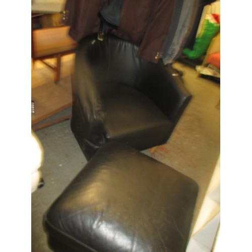 270 - BLACK TUB CHAIR AND A MATCHING POUFFE