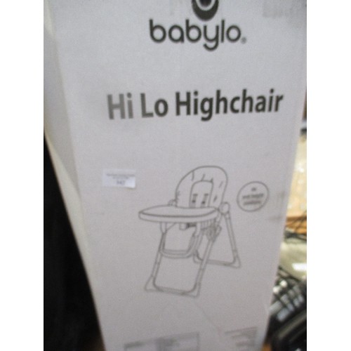 342 - HI LO HIGHCHAIR BY BABYLO WITH BOX - APPEARS ALMOST NEW