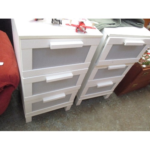 365 - PAIR OF WHITE 3 DRAWER BEDROOM CHESTS - 40CM X 40CM X 82CM