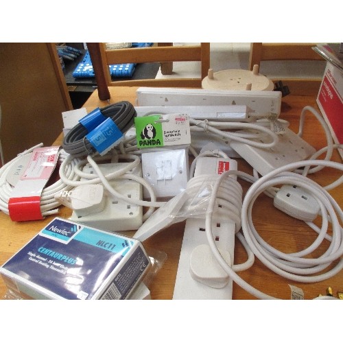 374 - ELECTRICALS INC 7 X EXTENSION LEADS, CENTRAL HEATING TIMESWITCH (NEW IN PACKAGING), 2 X LIGHT SWITCH... 