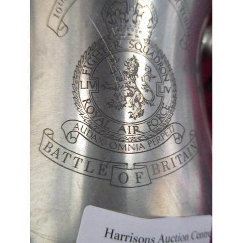 9 - BATTLE OF BRITAIN 1940 PEWTER TANKARD WITH FIGHTER SQUADRON ROYAL AIR FORCE EMBLEM AND AN RAF CRANWE... 