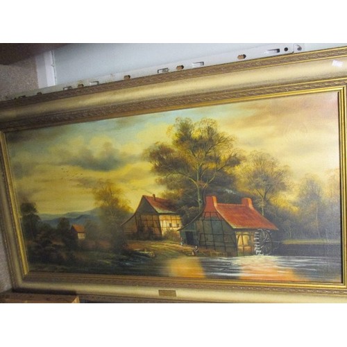 123 - LARGE OIL PAINTNG ON CANVAS OF A WATER MILL BY A FISCHER, FROM THE JOSEF MENSING GALLERY GERMANY - I... 