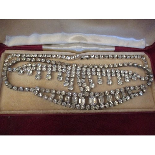 27 - TWO VINTAGE 1950'S DIAMANTE NECKLACES, ONE IN FRINGE STYLE THE OTHER ART DECO