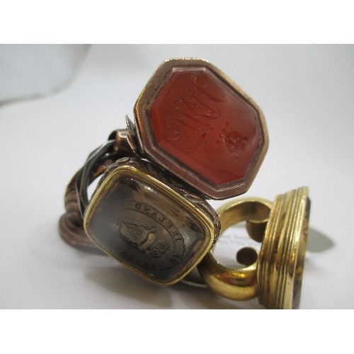 40 - 4 SEMI PRECIOUS STONE RING / FOB SEALS WITH A PROVENANCE TAB 