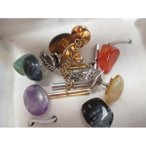 52 - COLLECTION OF SEMI PRECIOUS STONES WITH A NUMBER OF TIE TACK PINS