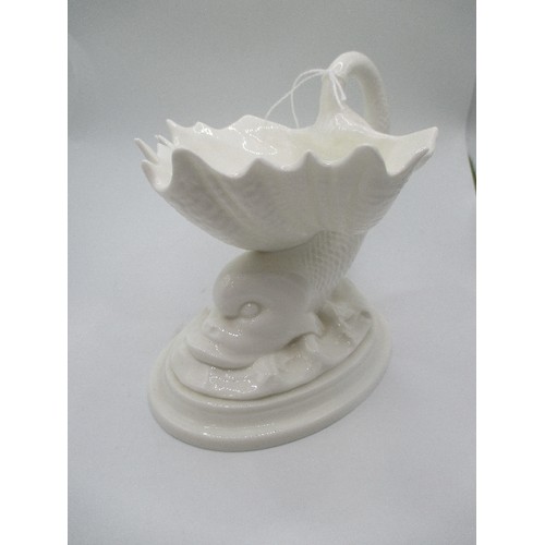 16 - ROYAL WORCESTER WHITE BONE CHINA DOLPHIN AND SHELL DISH, DATE MARK FOR 1932, 12CM H, TOGETHER WITH A... 