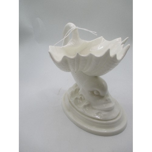 16 - ROYAL WORCESTER WHITE BONE CHINA DOLPHIN AND SHELL DISH, DATE MARK FOR 1932, 12CM H, TOGETHER WITH A... 