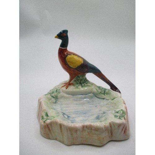 18 - BESWICK POTTERY PHEASANT AND POND PIN DISH - 9CM H, SMALL CHIP TO UNDERSIDE OF BASE RIM