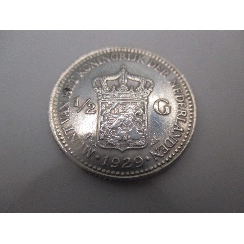 98E - 1932 NETHERLANDS 2.5 GUILDER COIN AND A HALF GUILDER COIN, QUEEN WILHELMINA - EF CONDITION