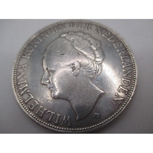 98E - 1932 NETHERLANDS 2.5 GUILDER COIN AND A HALF GUILDER COIN, QUEEN WILHELMINA - EF CONDITION