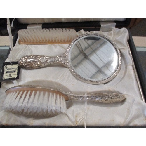 35B - STERLING SILVER DRESSING TABLE BRUSH SET OF MIRROR, HAIRBRUSH AND CLOTHES BRUSH - ALL NEW AND UNUSED... 