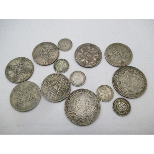 98H - 1920 - 1946, PART SILVER BRITISH COINS INC HALF CROWNS (1921, 1922), FLORINS & 3D