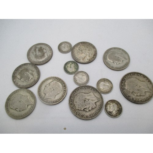 98H - 1920 - 1946, PART SILVER BRITISH COINS INC HALF CROWNS (1921, 1922), FLORINS & 3D