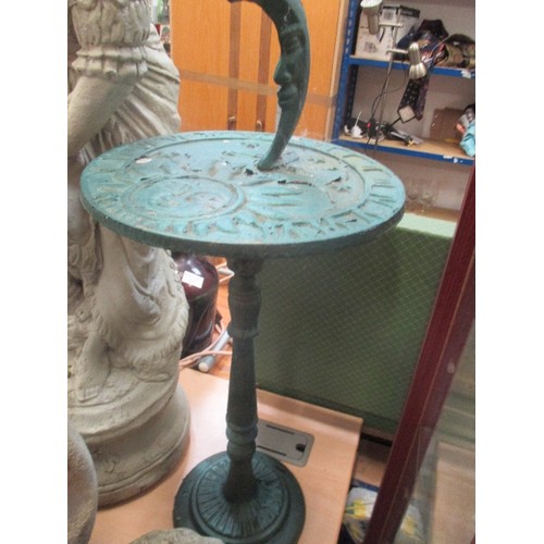 451 - CAST IRON PAINTED SUNDIAL WITH SUN AND A CRESCENT MOON POINTER - 68CM