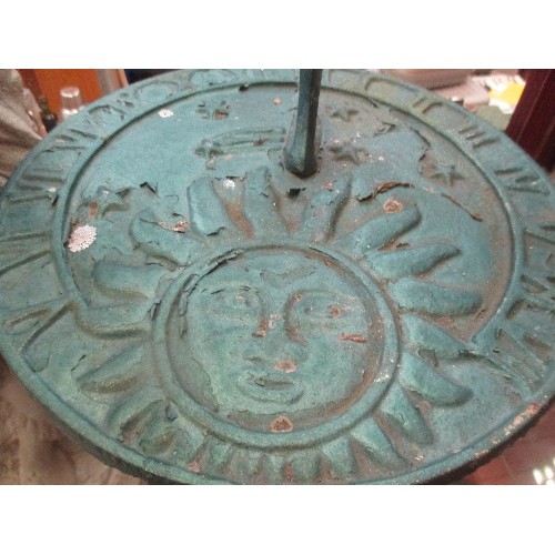 451 - CAST IRON PAINTED SUNDIAL WITH SUN AND A CRESCENT MOON POINTER - 68CM