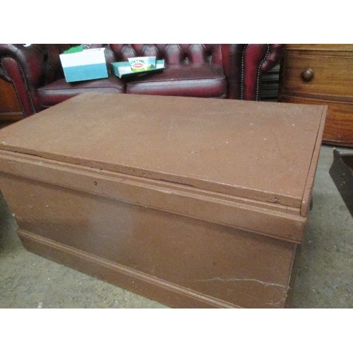 455 - VICTORIAN PAINTED PINE BLANKET BOX WITH CANDLE BOX INSIDE - 97CM X 52CM X 48CM