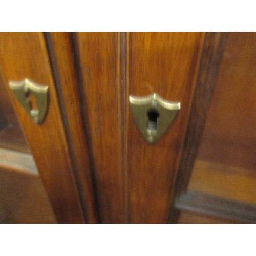 456 - LARGE GLAZED BOOKCASE / CUPBOARD - SHIELD SHAPED KEY ESCUTCHEONS - LOCKED BUT WITHOUT A KEY - 116C X... 