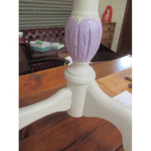 459 - TWO MID CENTURY OCCASIONAL TABLES ON QUEEN ANNE LEGS PAINTED IN LILAC AND OFF WHITE COLOURS